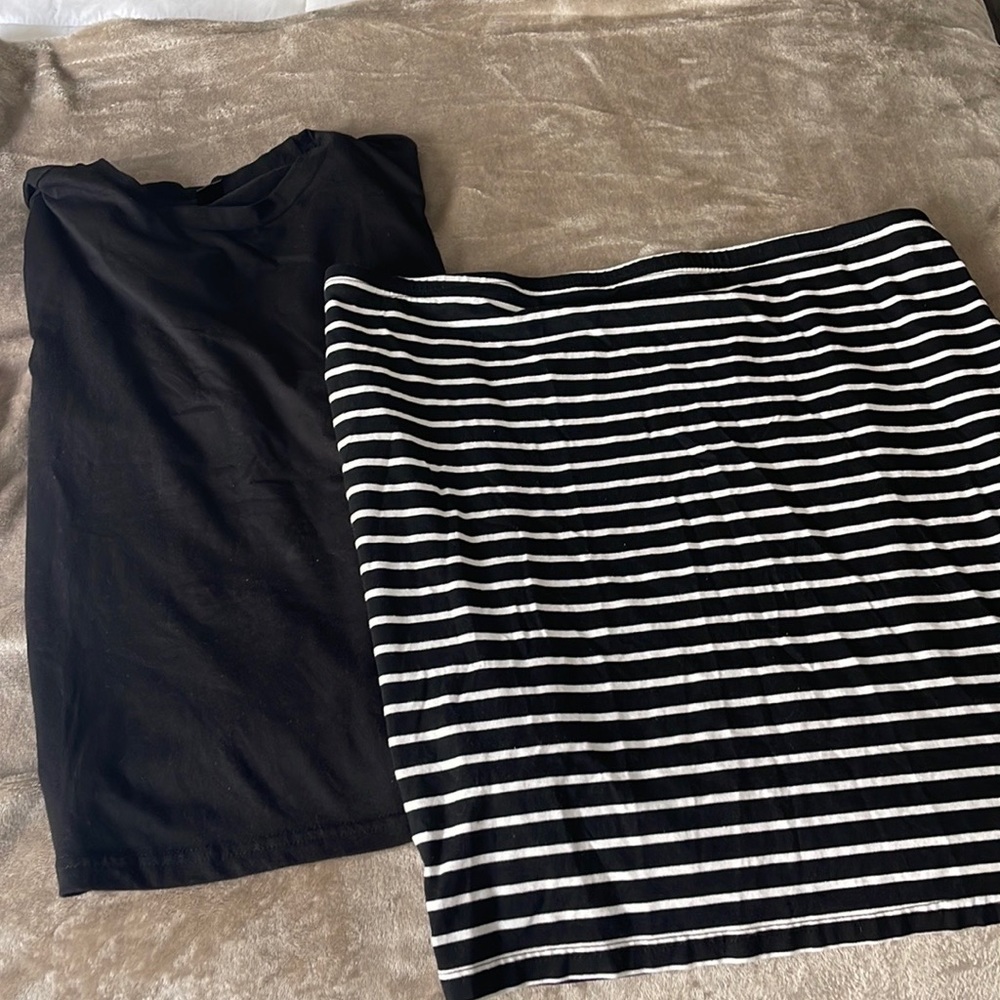 SHEIN Black and White Striped Skirt Set